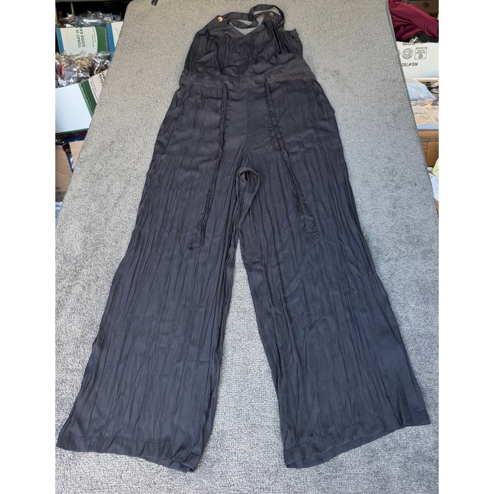 Banana Republic Gray Crinkle Textured Wide Leg Jumpsuit Size 8 Adjustable Straps